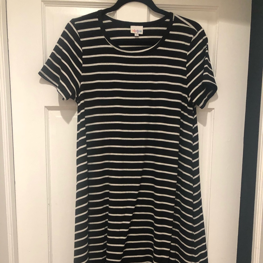 LulaRoe black and white striped Carly Dress